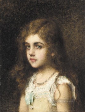 ターコイズブルーの弓を持つ少女 少女の肖像画 アレクセイ・ハラモフ Oil Paintings
